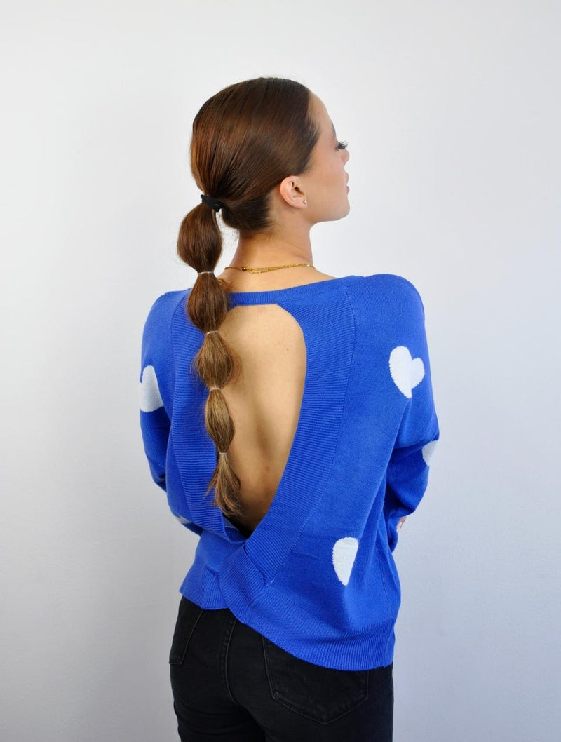 Suéter para Mujer Azul Cuello Redondo Espalda Descubierta - Estonia Azul