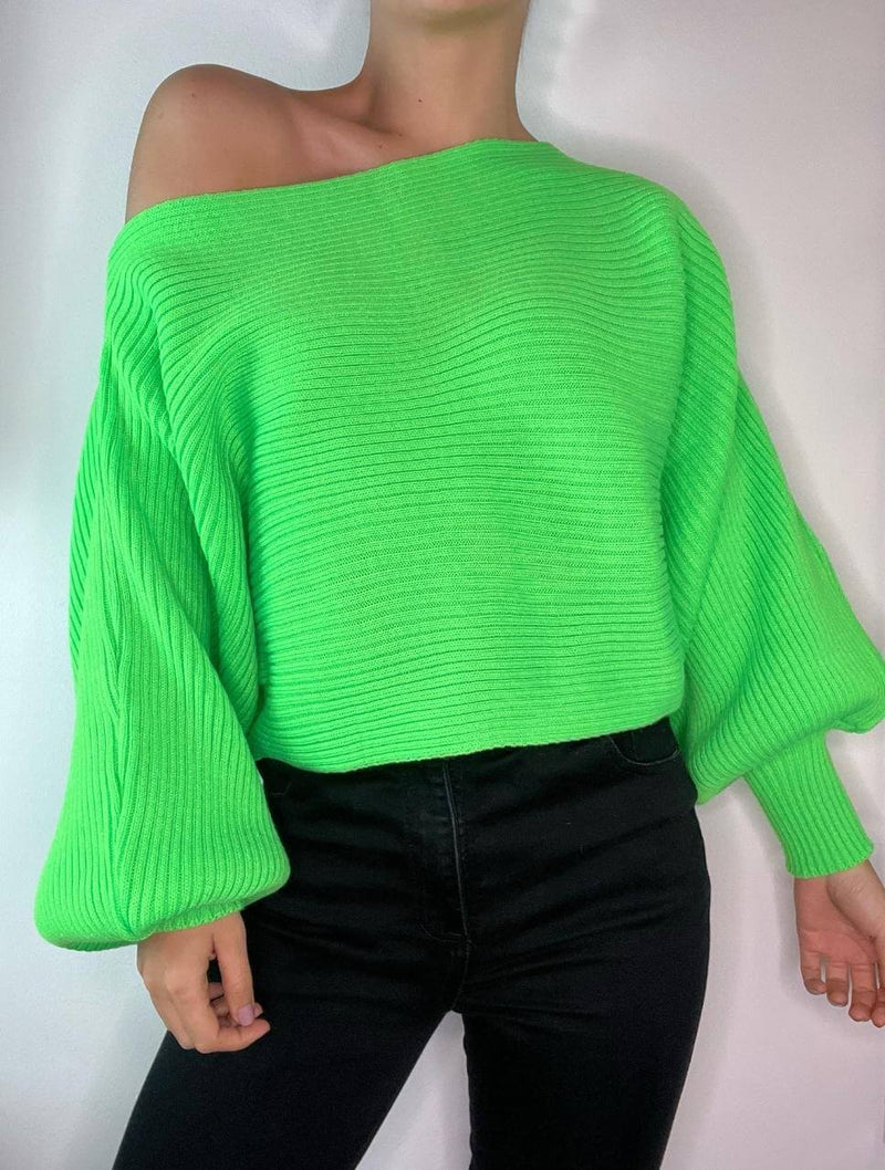 Suéter para Mujer Verde Neón Cuello Bandeja - Caeli Verde Neón