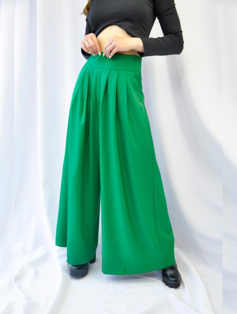 Pantalón para Mujer Verde Cali Tipo Palazzo Tiro Alto Con Cremallera - Molly Verde Cali