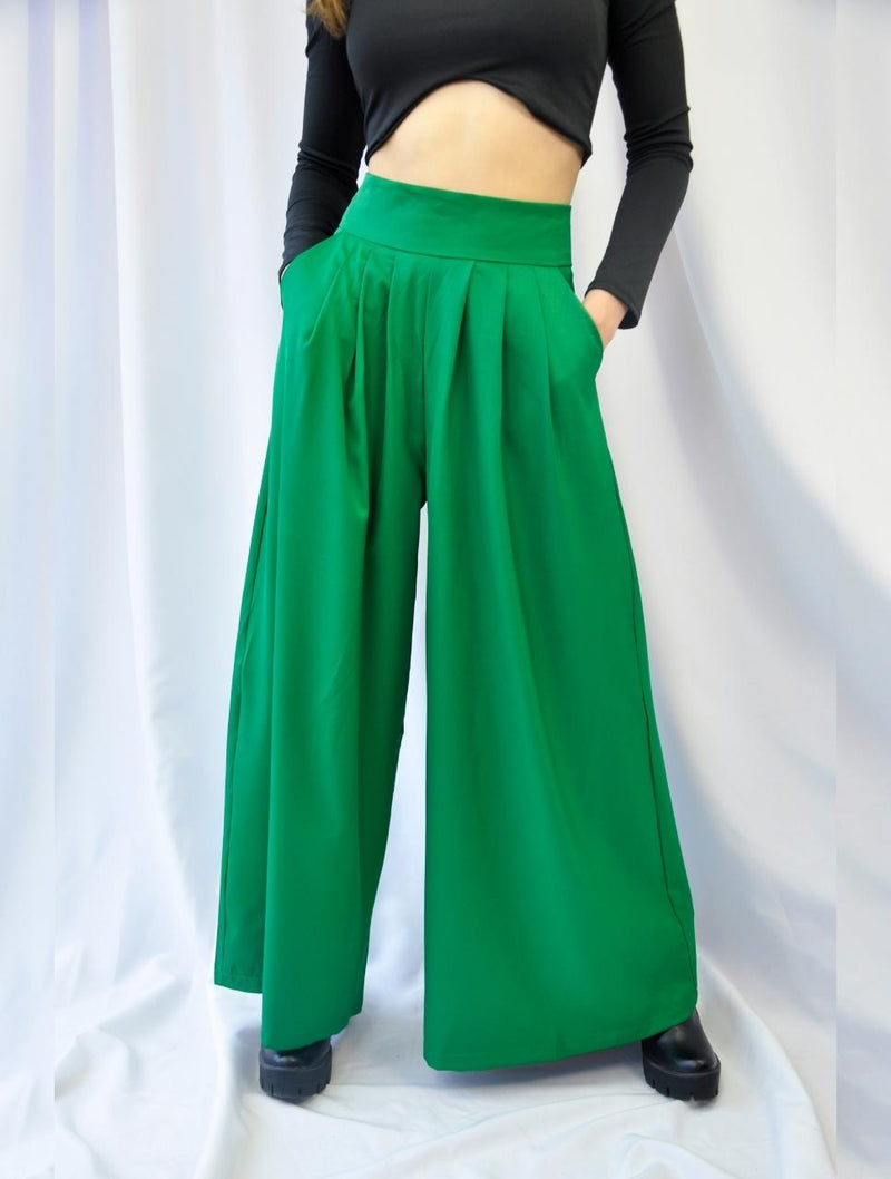 Pantalón para Mujer Verde Cali Tipo Palazzo Tiro Alto Con Cremallera - Molly Verde Cali
