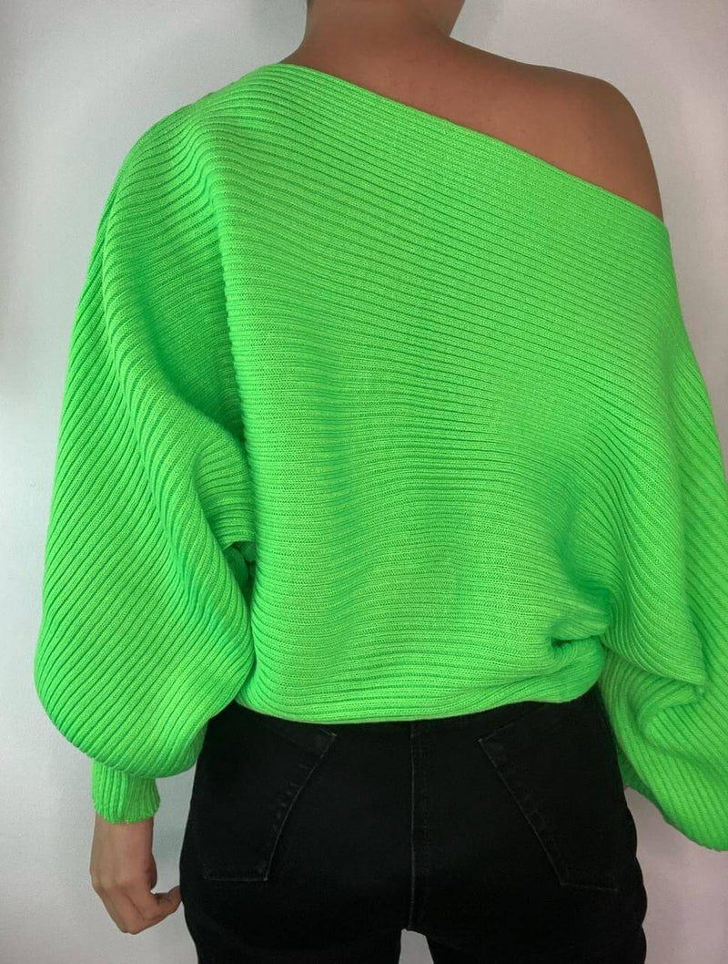 Suéter para Mujer Verde Neón Cuello Bandeja - Caeli Verde Neón