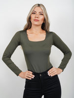 Body para Mujer Verde Militar Escote Cuadrado Manga Larga - Moscú Verde Militar