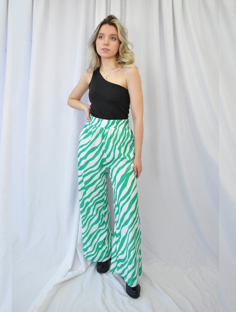 Pantalón para Mujer Verde Palazzo Tiro Alto - Yakarta Verde
