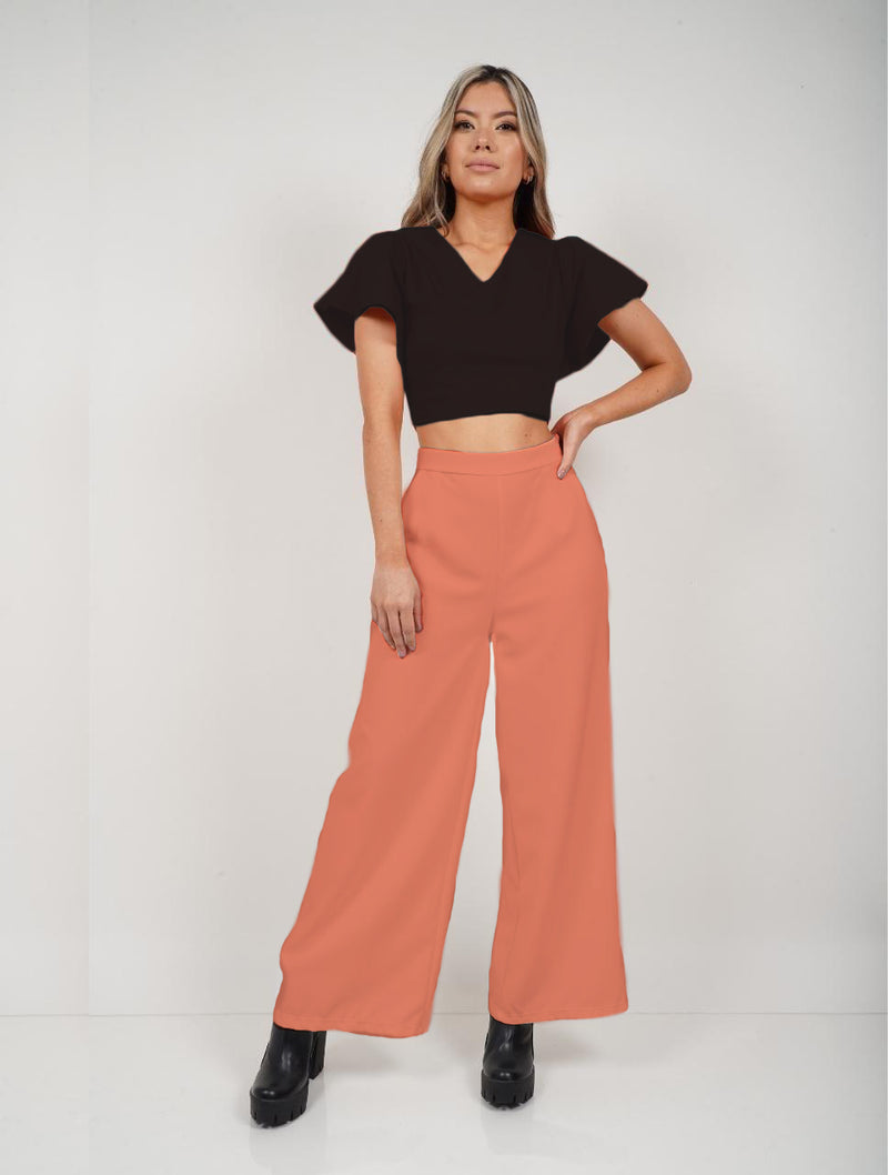 Pantalón para Mujer Naranja Tipo Palazzo Tiro Alto Con Cremallera - Arkansas Mandarina