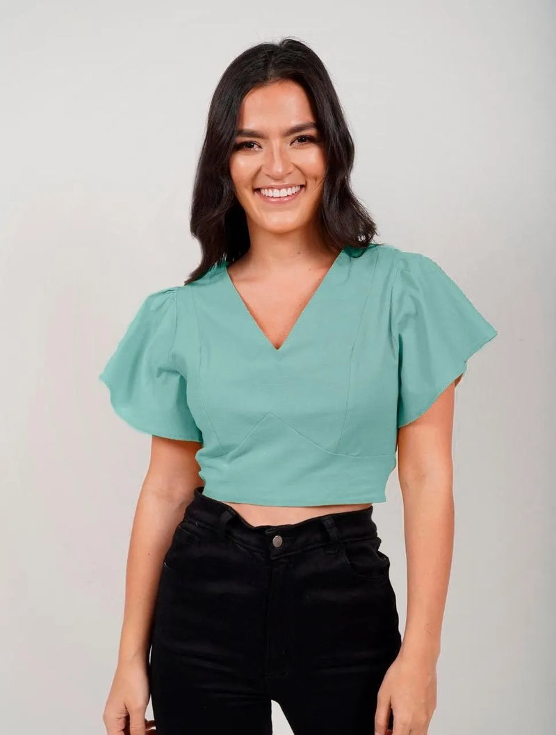 V-Neck Crop Top - Nicola Mint green