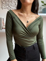 Body para Mujer Verde Militar Cuello Bandeja Manga Larga - Lauren Verde Militar