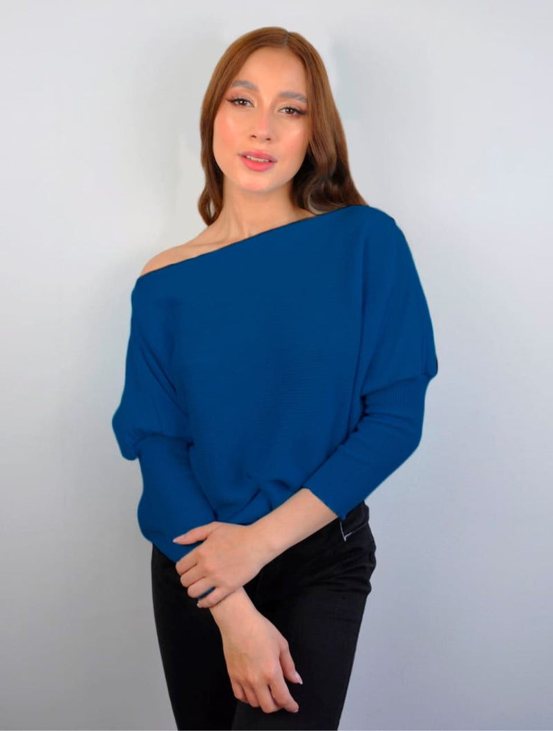 Suéter para Mujer Petróleo Cuello Bandeja - Samba Azul Petróleo