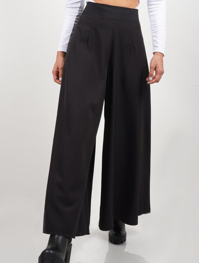 Pantalón para Mujer Negro Tipo Palazzo Tiro Alto Con Cremallera Lateral - Malibu Negro