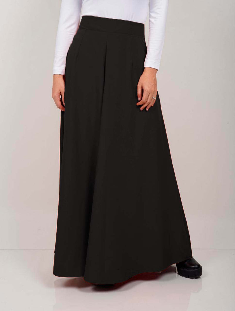 Pantalón para Mujer Negro Tipo Palazzo Tiro Alto Con Cremallera Lateral - Malibu Negro