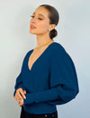 Suéter para Mujer Azul Petróleo Escote Cruzado Manga Campana - Marruecos Azul Petróleo